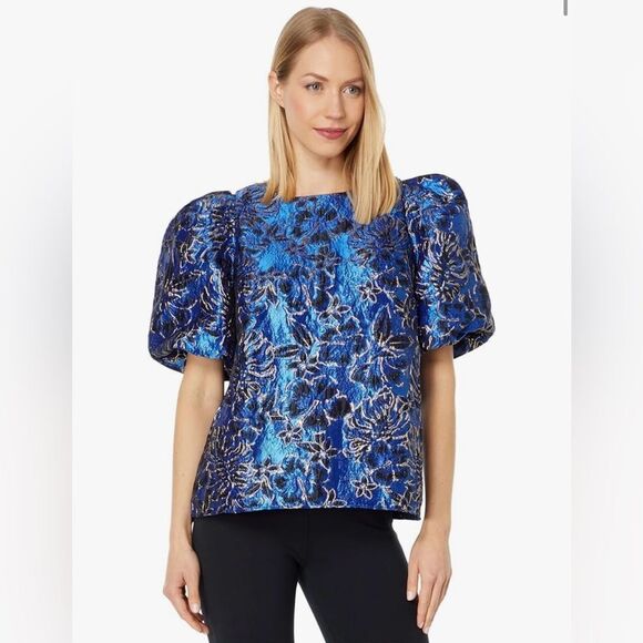 Lilly Pulitzer Pratt Short Sleeve Top Twilight Floral Brocade - Picture 8 of 10